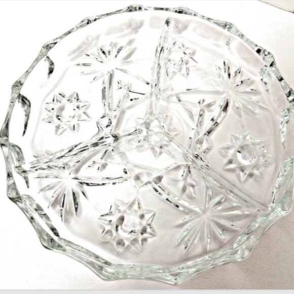 Antique Covetro Italy Prescut Glass Star of David 3 Sect Divided Relish 6" Dish - Picture 4 of 9